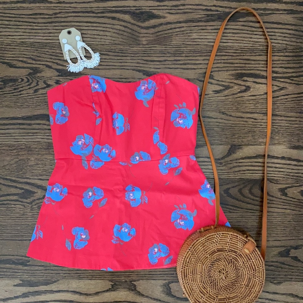 NWT J. Crew Factory Red and Blue Floral Blouse